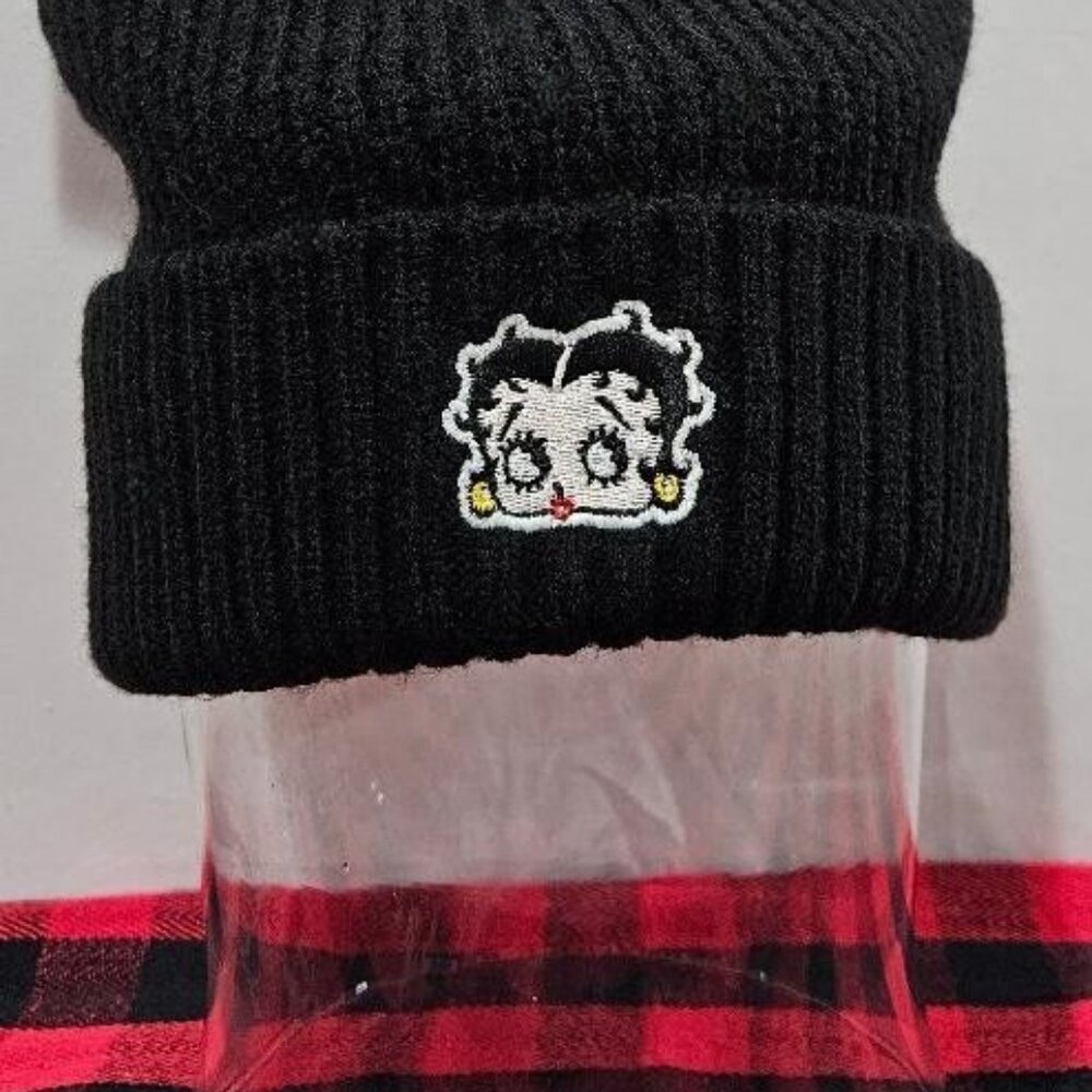 New RETRO BLACK BETTY BOOP CUFFED KNIT BEANIE HAT  ADULT